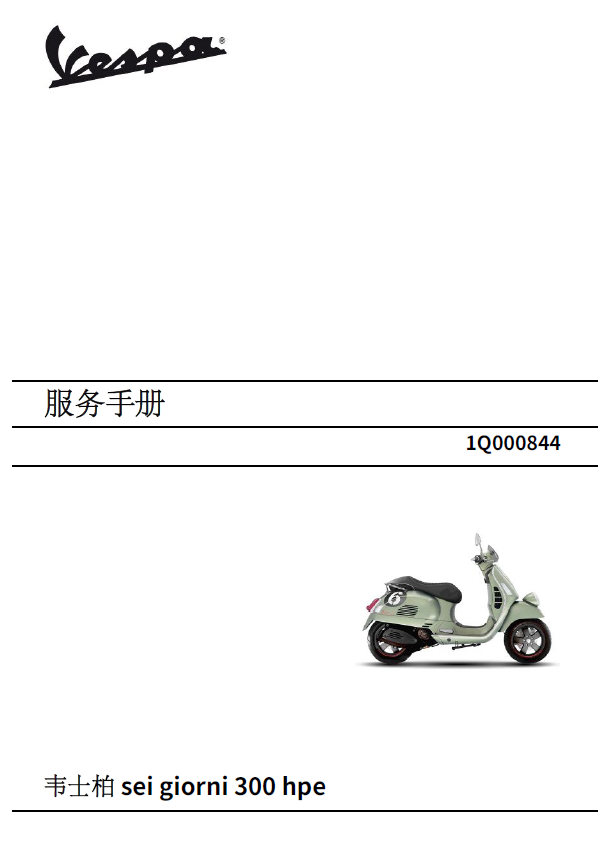 简体中文版2021-2023比亚乔Sei Giorni 300维修手册GTS300韦士柏Vespa300插图2