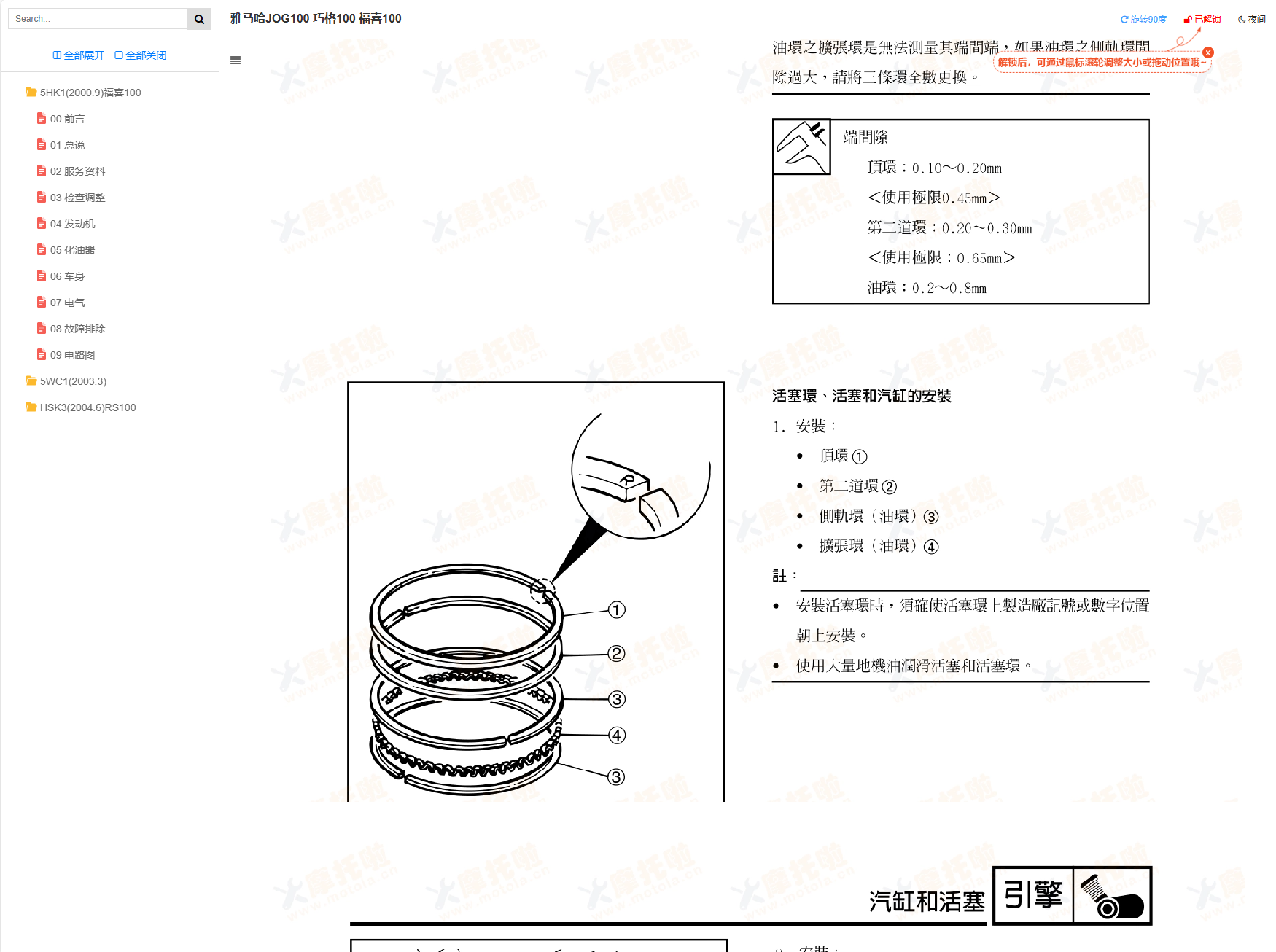 雅马哈巧格100,福喜100,RS100维修手册JOG100雅马哈摩托车维修手册下载插图2