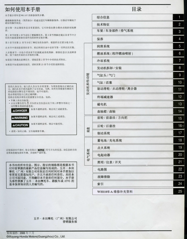 2006本田佳御WH110T-A维修手册,本田110插图1