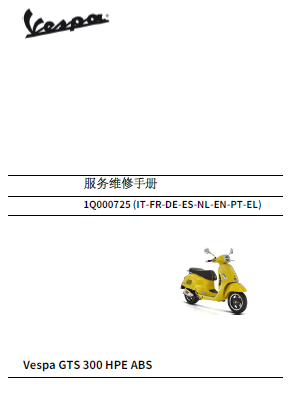 简体中文版2020比亚乔GTS300维修手册VespaGTS300插图