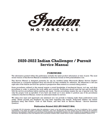 2020-2022印第安挑战者及pursuit维修手册
